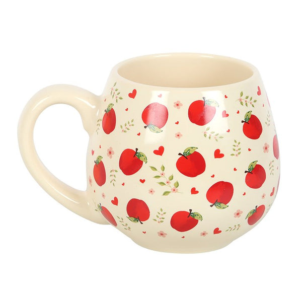Cream ceramic mug with red apple pattern – Panache Homeware Kitchen Collection, rustic farmhouse cottagecore coffee cup, perfect gift