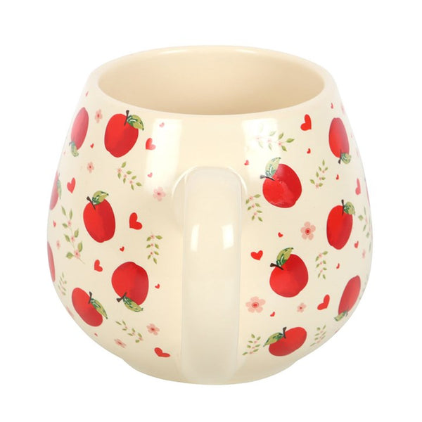 Cream-colored ceramic mug with red apple design – Panache Homeware Kitchen Collection, cozy farmhouse cottagecore tea and coffee cup, perfect gift.