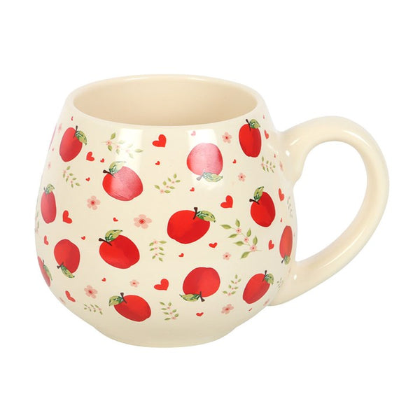 Rustic cream ceramic mug featuring red apple pattern – Panache Homeware Kitchen Collection, charming cottagecore kitchen mug, perfect gift for her