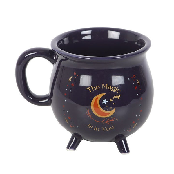 Dark blue ceramic mug with celestial moon and stars design and inspirational text – Panache Homeware Kitchen Collection, mystical cottagecore coffee cup