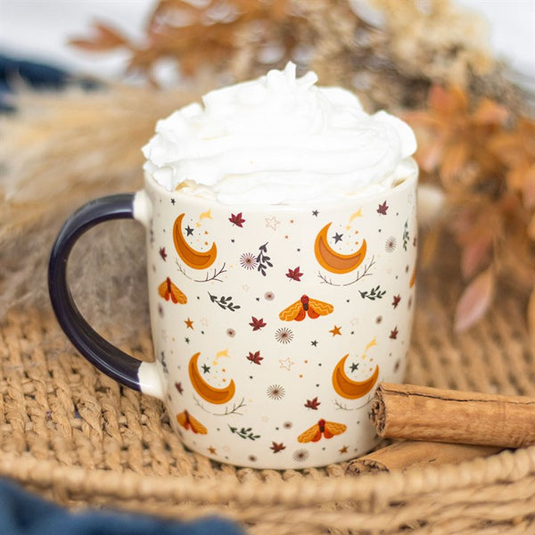 Ivory ceramic mug with harvest moon print – Panache Homeware Kitchen Collection, cozy autumn cottagecore coffee cup, perfect gift