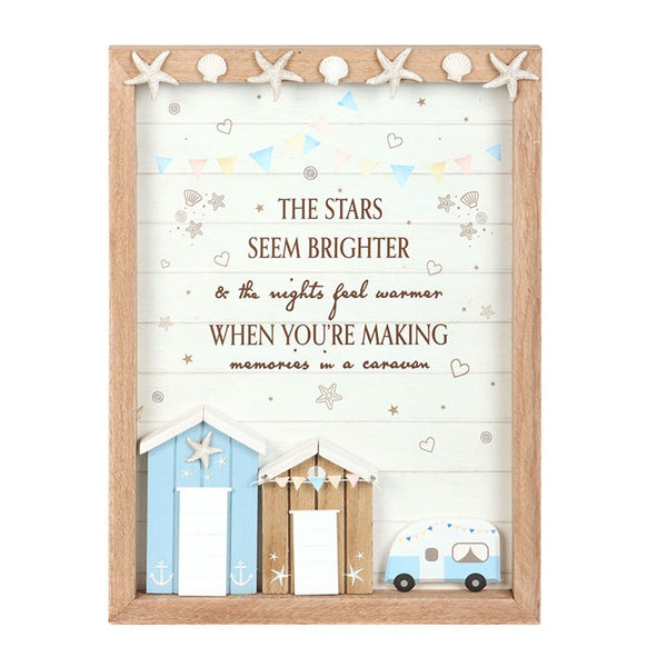 The Stars Seem Brighter 3D Shell Caravan Plaque with seaside accents, caravan design, beach huts, and starfish – Panache Homeware Kitchen Collection, coastal wall decor for home, camper, or holiday retreat, perfect gift.