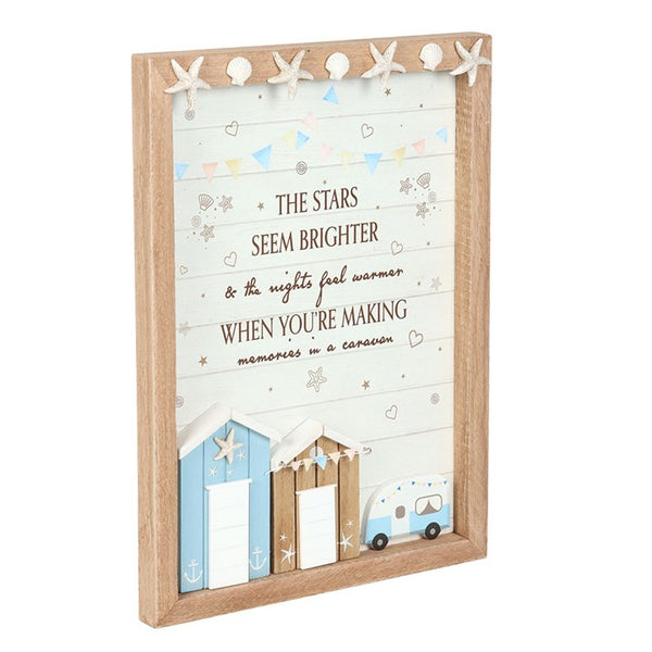 The Stars Seem Brighter 3D Shell Caravan Plaque with seaside accents, caravan design, beach huts, and starfish – Panache Homeware Kitchen Collection, coastal wall decor for home, camper, or holiday retreat, perfect gift.