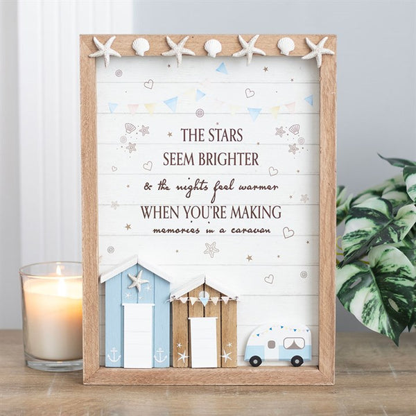 The Stars Seem Brighter 3D Shell Caravan Plaque with seaside accents, caravan design, beach huts, and starfish – Panache Homeware Kitchen Collection, coastal wall decor for home, camper, or holiday retreat, perfect gift.