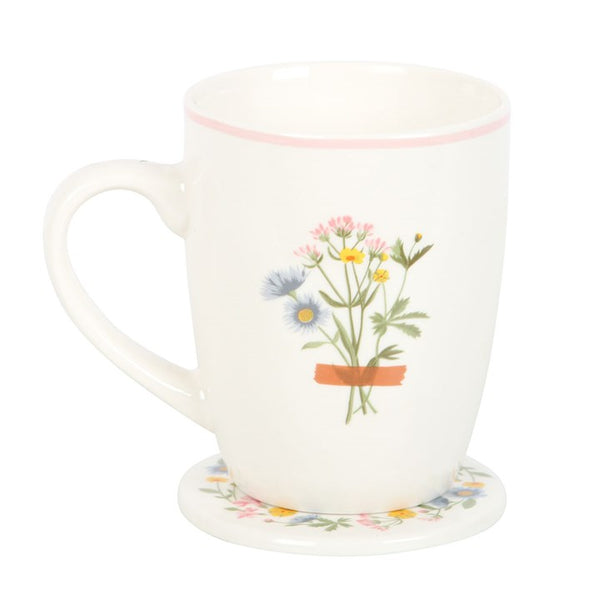 White ceramic mug with floral design – Panache Homeware Kitchen Collection, elegant cottagecore tea mug.