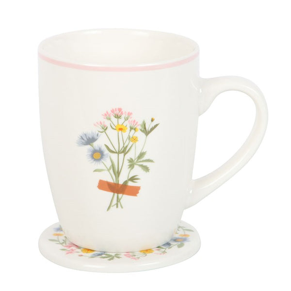 Ceramic white mug with delicate floral pattern – Panache Homeware Kitchen Collection, stylish cottagecore coffee cup.