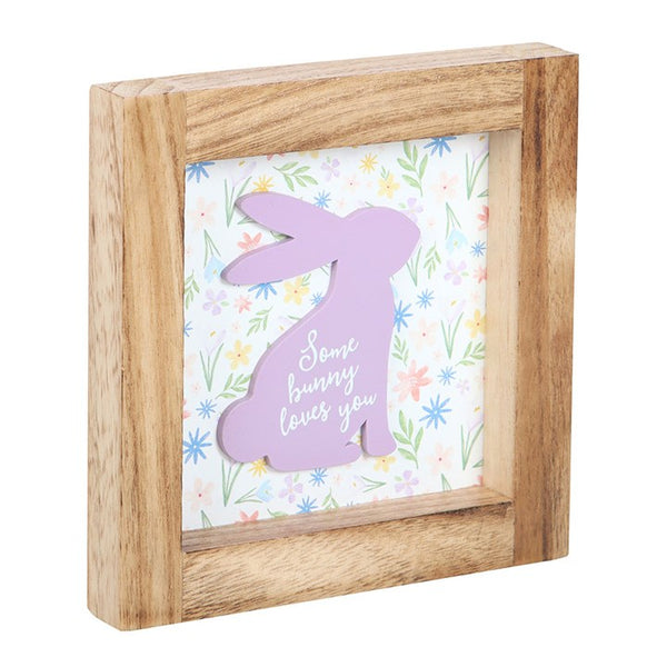 Wooden wall sign with bunny silhouette and Some Bunny Loves You text – Panache Homeware Kitchen Collection, whimsical spring home accessory, perfect gift.