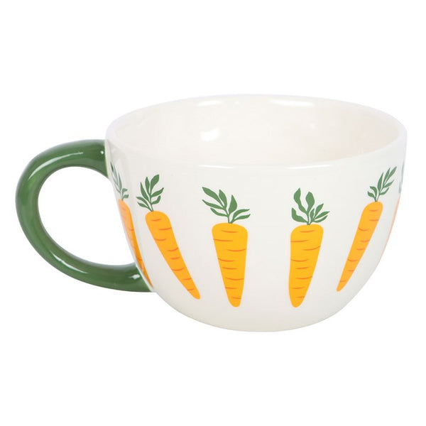 Oversized white ceramic mug with green handle and carrot design – Panache Homeware Kitchen Collection, farmhouse cottagecore coffee cup