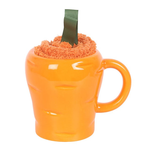 Orange carrot-inspired ceramic mug with decorative carrot design – Panache Homeware Kitchen Collection, rustic farmhouse coffee cup, perfect gift.