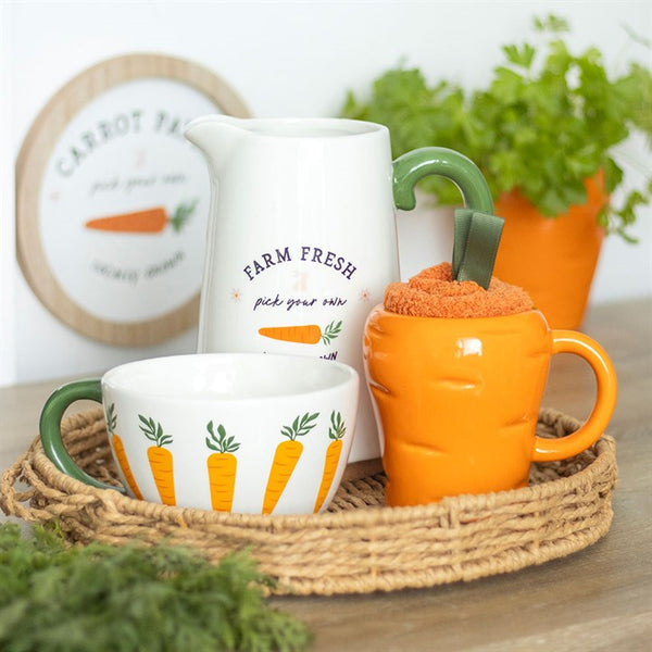 Carrot-shaped orange ceramic mug with matching carrot detail – Panache Homeware Kitchen Collection, novelty farmhouse kitchen mug, perfect gift idea