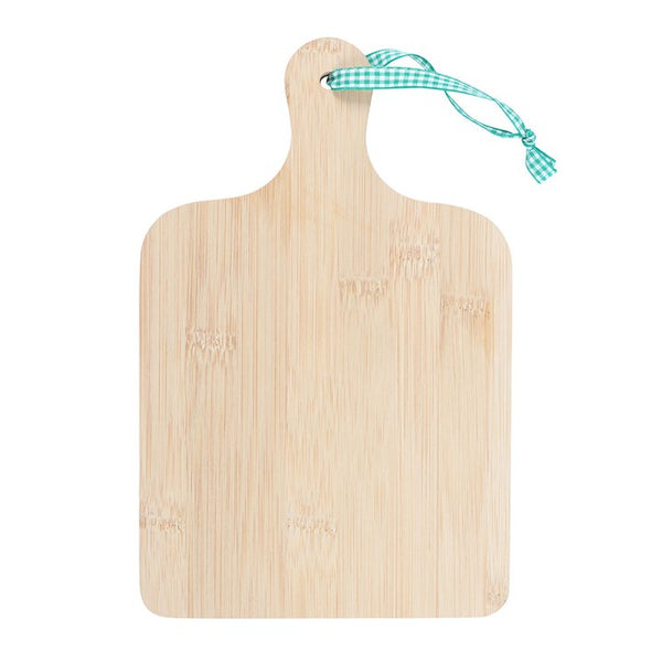 Wooden serving board with blue and white checkered ribbon – Panache Homeware Kitchen Collection, rustic cottagecore kitchen gift