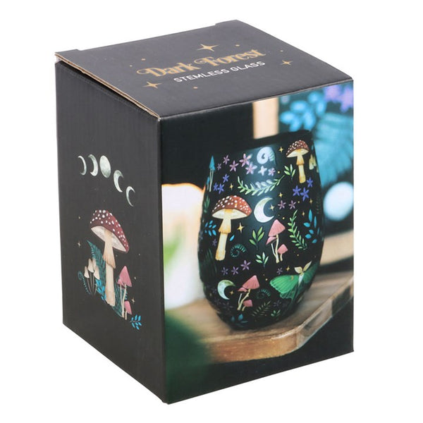 Black ceramic tumbler featuring woodland mushroom design – Panache Homeware Kitchen Collection, mystical cottagecore drinkware, perfect gift.