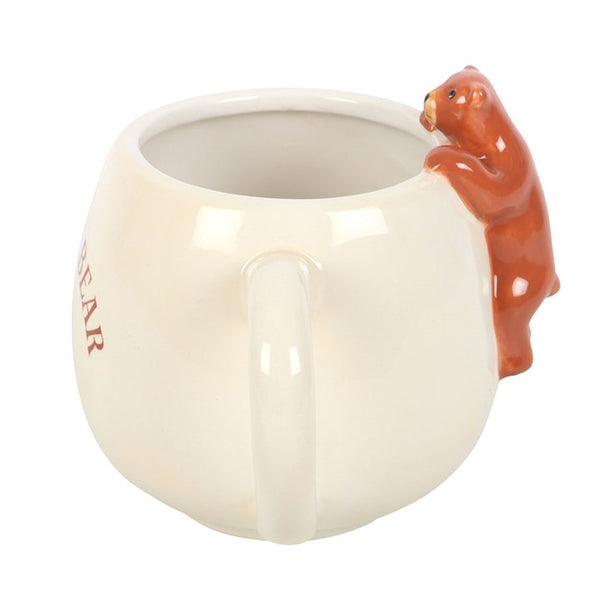 Rounded white ceramic Sleepy Bear mug with bear figurine accent – Panache Homeware Kitchen Collection, whimsical woodland coffee cup, perfect gift idea