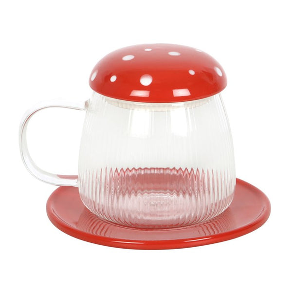 Clear glass mug with red lid and base – Panache Homeware Kitchen Collection, modern cottagecore tea cup