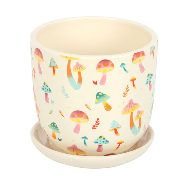 Funky Fungi mushroom print plant pot with matching saucer – Panache Homeware Garden & Outdoor Collection, dopamine decor, colourful mushroom planter, eclectic home accessory, perfect gift for plant lovers