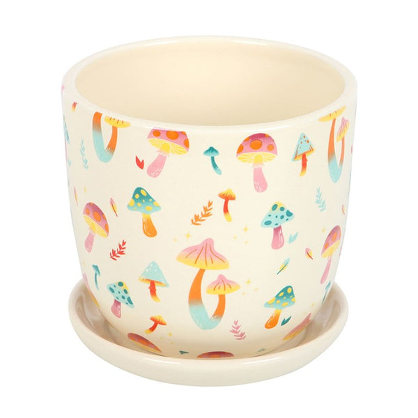 Funky Fungi mushroom print plant pot with matching saucer – Panache Homeware Garden & Outdoor Collection, dopamine decor, colourful mushroom planter, eclectic home accessory, perfect gift for plant lovers