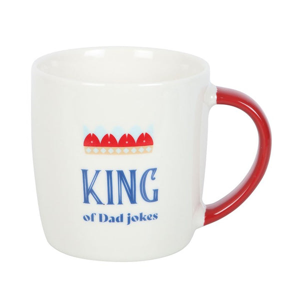 White ceramic coffee mug with humorous King of Dad Jokes text – Panache Homeware Kitchen Collection, playful dad mug, perfect gift idea.”