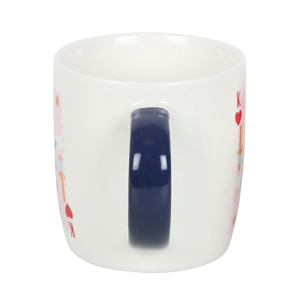 White ceramic mug with navy handle and king playing card design in red and blue – ‘His Lordship’ Panache Homeware Kitchen Collection coffee cup gift.