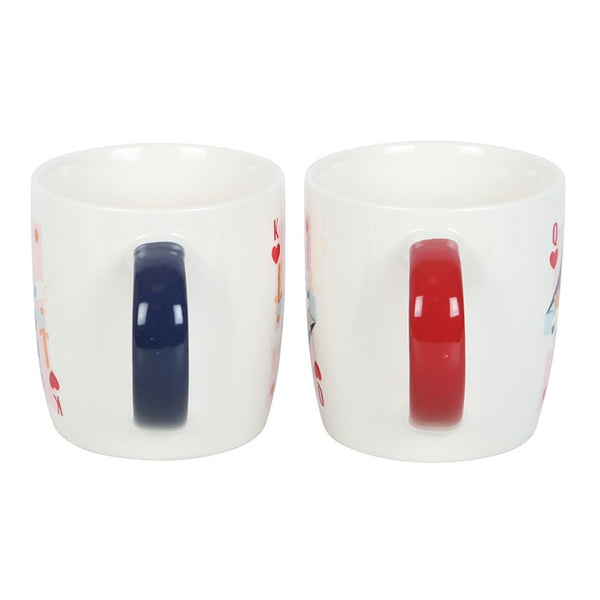 Set of two white ceramic mugs with colorful handles – Panache Homeware Kitchen Collection, fun cottagecore coffee cup set.