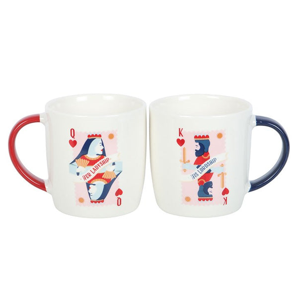 Set of two white ceramic mugs with colorful designs – Panache Homeware Kitchen Collection, vibrant cottagecore coffee cup set.