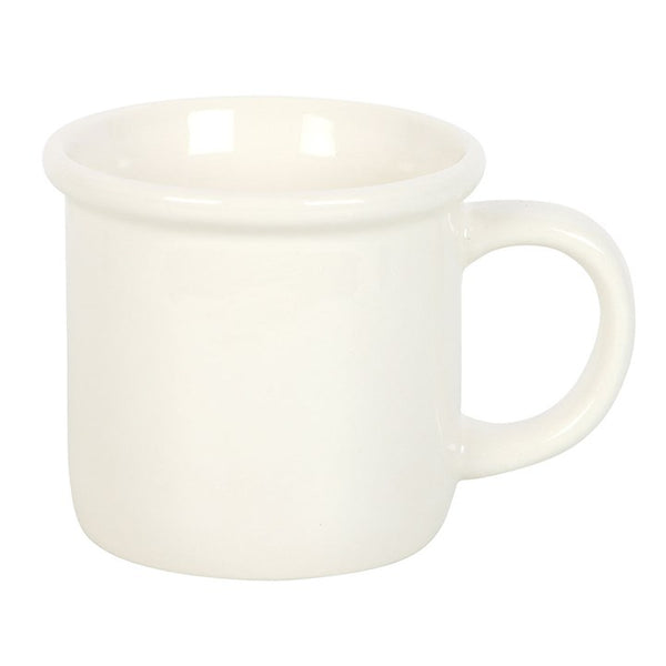 White ceramic mug on a white background