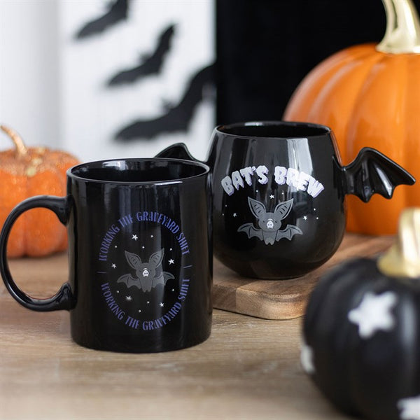 Set of black ceramic Halloween mugs with spooky designs – Panache Homeware Kitchen Collection, gothic cottagecore coffee cups, perfect gift.