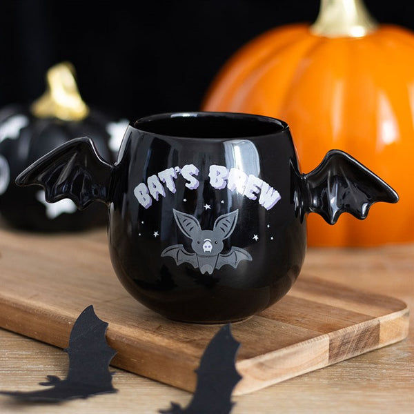 Black Halloween-themed mug with pumpkin and bat motifs – Panache Homeware Kitchen Collection, festive spooky coffee cup set, perfect gift idea.