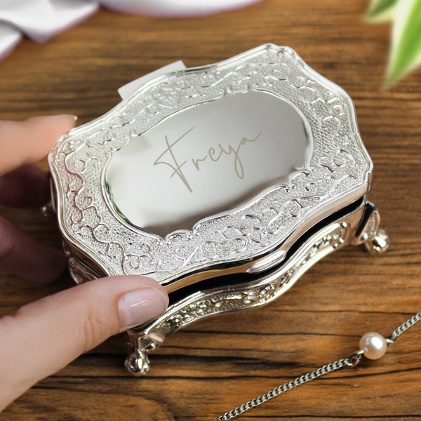 Personalized Silver Plated Jewelry Box | Keepsake Trinket Gift | Mothers day, Gift for Her