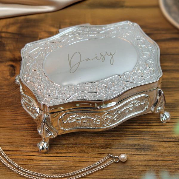 Personalized Silver Plated Jewelry Box | Keepsake Trinket Gift | Mothers day, Gift for Her