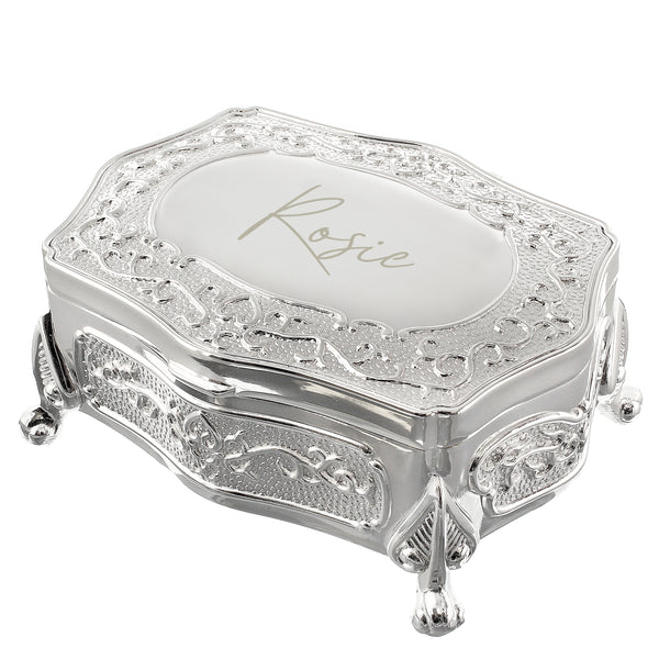 Personalized Silver Plated Jewelry Box | Keepsake Trinket Gift | Mothers day, Gift for Her