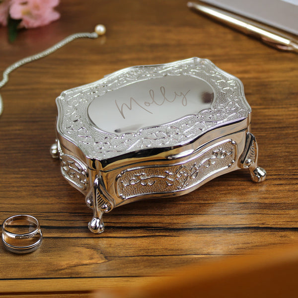 Personalized Silver Plated Jewelry Box | Keepsake Trinket Gift | Mothers day, Gift for Her