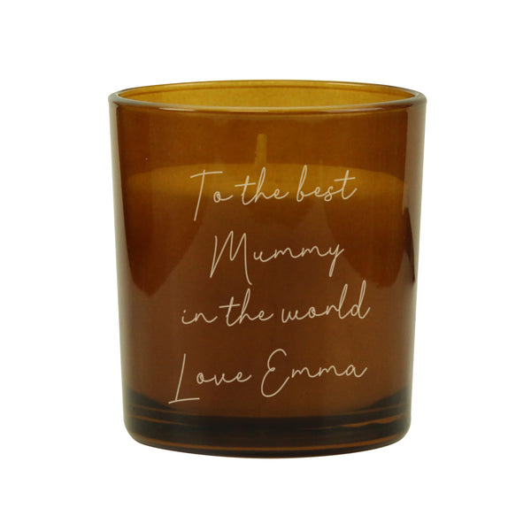 Personalised Engraved Message Amber Glass Candle