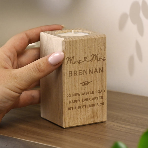 Personalised Wedding Wooden Tealight Holder