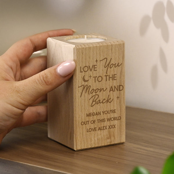 Personalised Love You To The Moon Wooden Tealight Holder