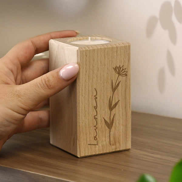 Personalised Floral Wooden Tealight Holder