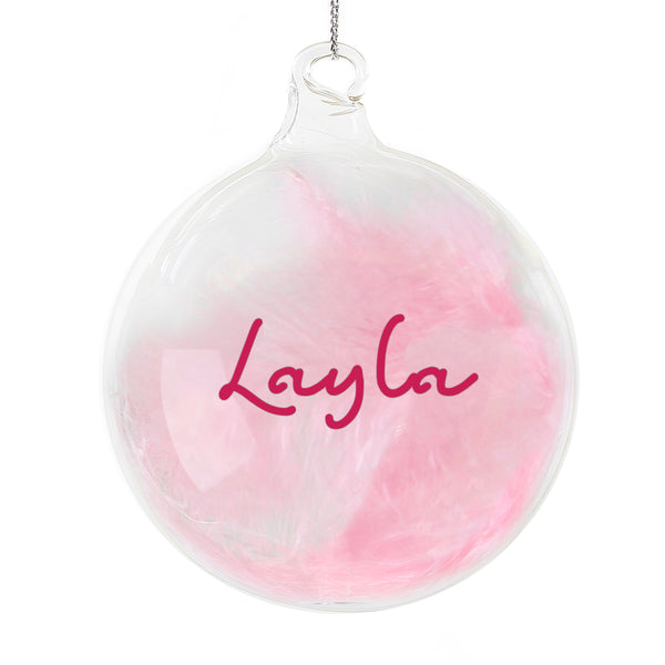 Personalised Pink Feather Bauble