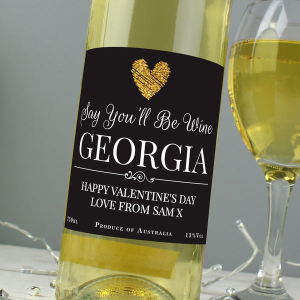 Personalised Heart White Wine Gift