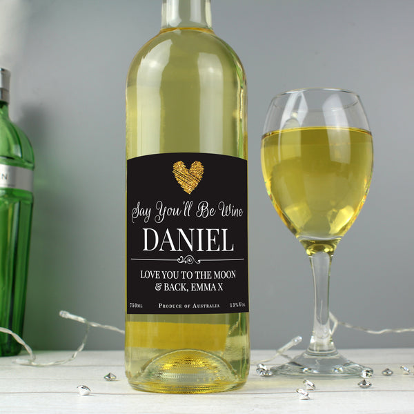 Personalised Heart White Wine Gift
