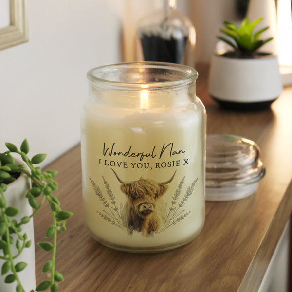 Personalised Highland Cow Large Candle Jar
