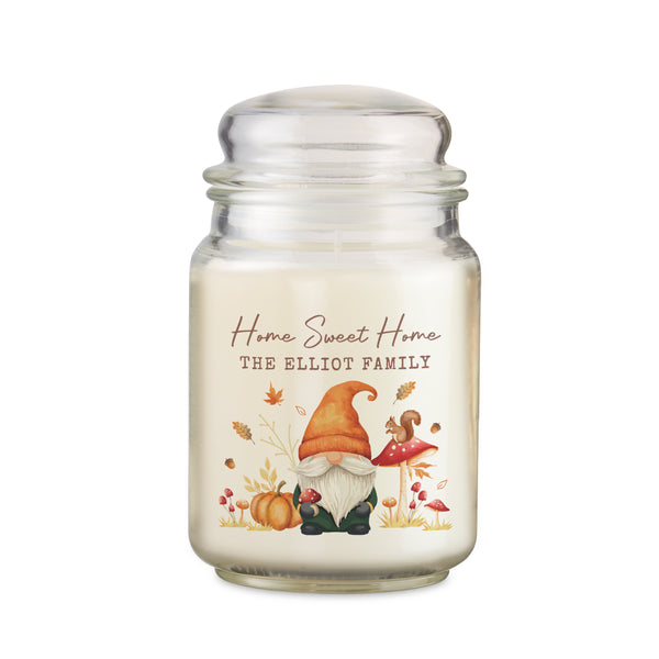 Personalised Autumn Gonk Large Candle Jar