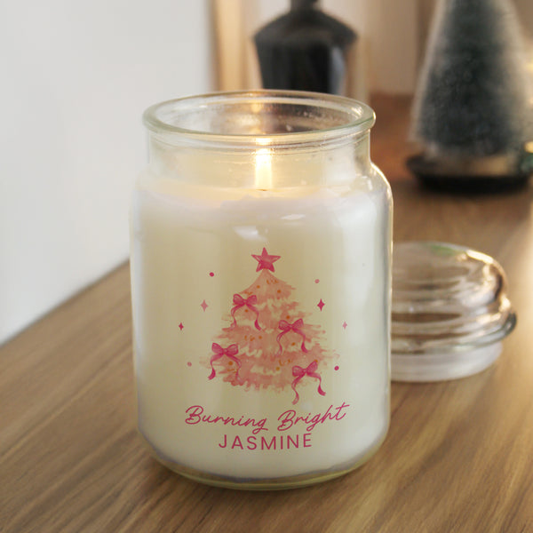 Personalised Pink Christmas Tree Large Candle Jar