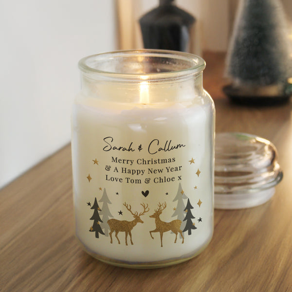 Personalised Christmas Reindeer Large Candle Jar