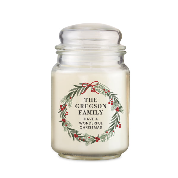 Personalised Christmas Wreath Large Candle Jar