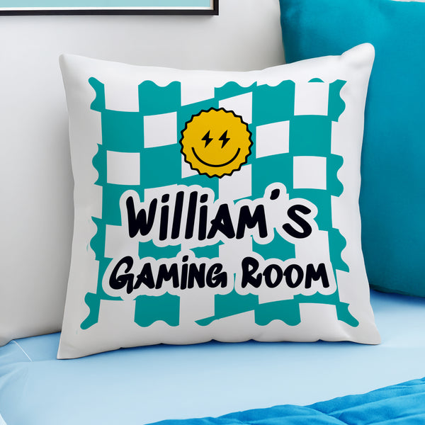 Personalised Teal Checked Cushion