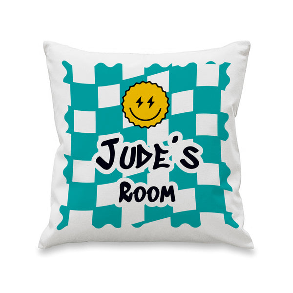 Personalised Teal Checked Cushion
