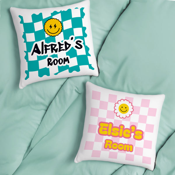 Personalised Teal Checked Cushion