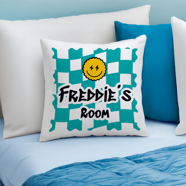 Personalised Teal Checked Cushion