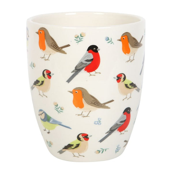 British Garden Birds ceramic plant pot with Blue Tit, Robin, Goldfinch and Bullfinch design – Panache Homeware Garden & Outdoor Collection, bird-themed plant pot, nature-inspired home decor, perfect gift for gardeners and bird lovers.