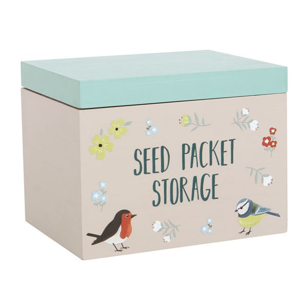 British Garden Birds seed packet storage box – Panache Homeware garden organiser tin, bird print storage container, gardening accessory, perfect gift for gardeners