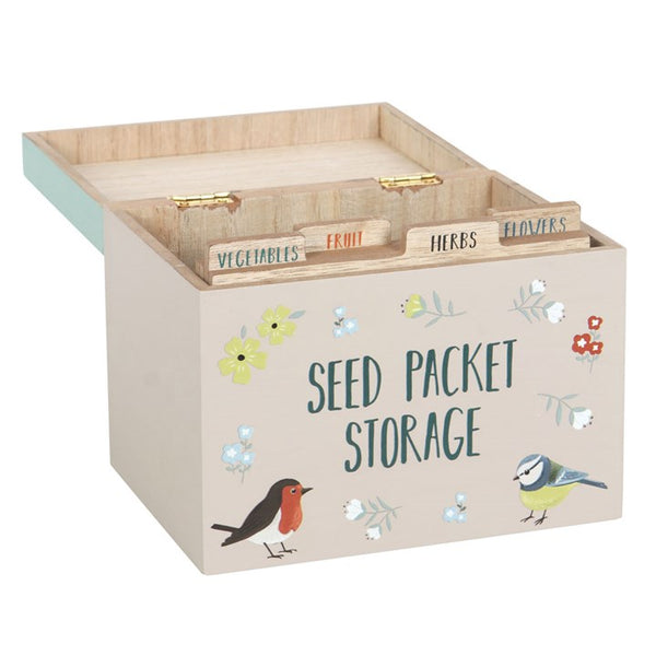 British Garden Birds seed packet storage box – Panache Homeware garden organiser tin, bird print storage container, gardening accessory, perfect gift for gardeners